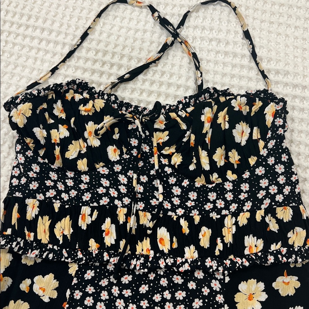 Free People Black Smocked Floral Sundress with Cream/Yellow Accents size XSmall - Picture 15 of 15
